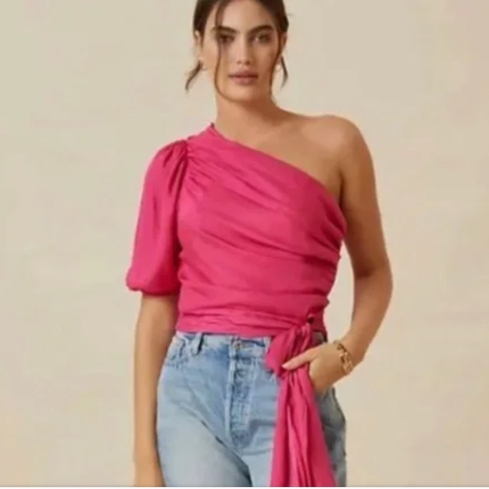 Anthropologie Hot Pink One-Shoulder Wrap Crop Top